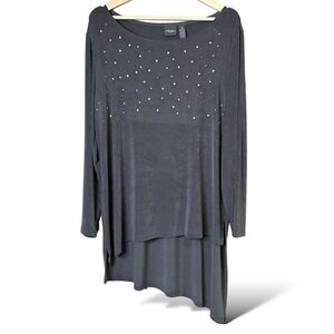 TRAVELERS X CHICO’S Grey Long Sleeve Asymmetric Hem Slinky Tunic Top MADE IN USA